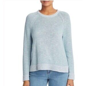 Eileen Fisher Organic Linen Cotton Raglan Sleeve Sweater Women's Sz 2X Blue Ivy